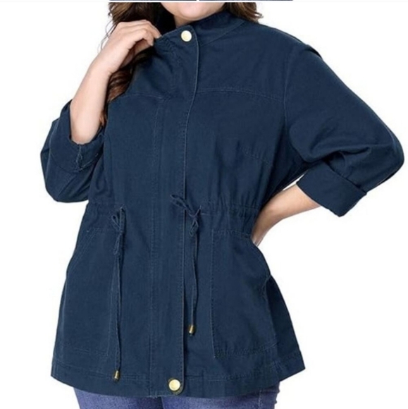 NWT ~ Agnes Orinda Navy Blue Drawstring Utility Jacket & Pockets ~ Plus Size 3X - Picture 1 of 7